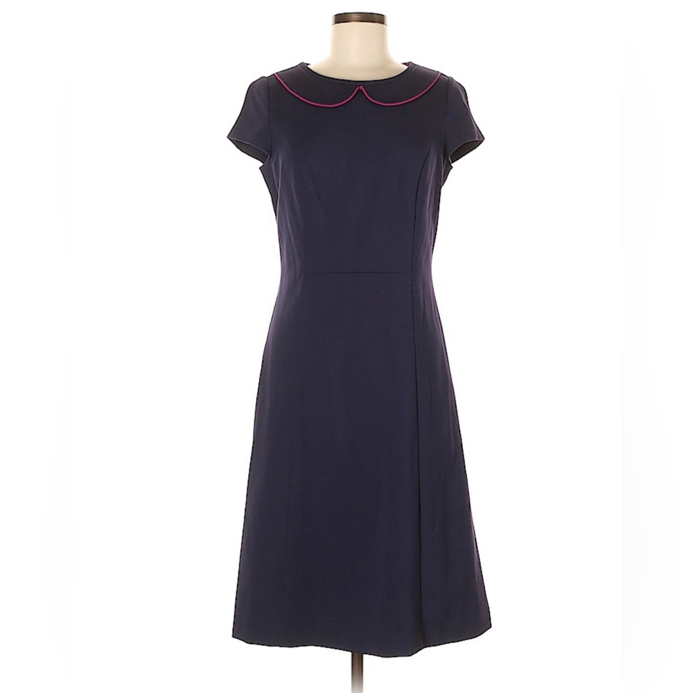 Boden Navy Dress with Pink Trimmed Scalloped Collar